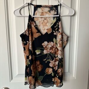 Floral Sleeveless Top - Black and Brown
